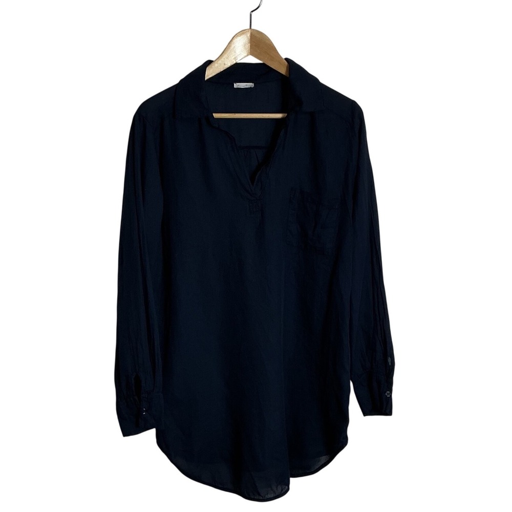 American Vintage Medium Navy Cotton Tunic Semi-Sheer Popover Top Relaxed Classic